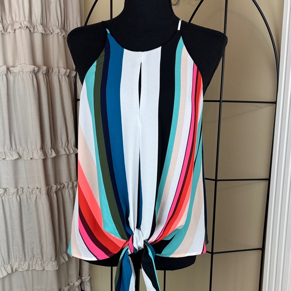 Express Multicolor Striped Halter Blouse Cami with Tie Front Size Small